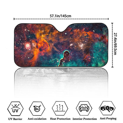 Teal Orange Universe Galaxy Space Print Car Windshield Sun Shade