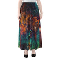 Teal Orange Universe Galaxy Space Print Chiffon Maxi Skirt