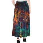 Teal Orange Universe Galaxy Space Print Chiffon Maxi Skirt