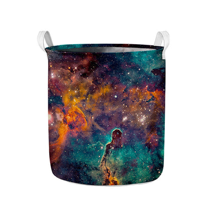 Teal Orange Universe Galaxy Space Print Collapsible Laundry Basket