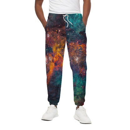 Teal Orange Universe Galaxy Space Print Cotton Pants