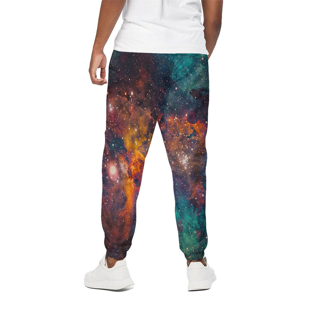 Teal Orange Universe Galaxy Space Print Cotton Pants