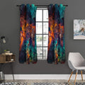 Teal Orange Universe Galaxy Space Print Grommet Curtain Panels