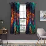Teal Orange Universe Galaxy Space Print Curtain
