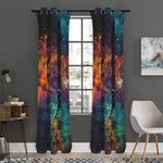Teal Orange Universe Galaxy Space Print Curtain