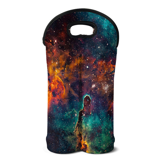 Teal Orange Universe Galaxy Space Print Double Neoprene Wine Tote