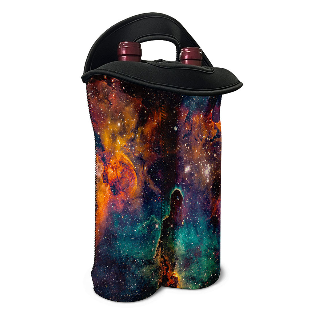 Teal Orange Universe Galaxy Space Print Double Neoprene Wine Tote