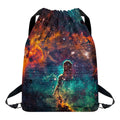 Teal Orange Universe Galaxy Space Print Drawstring Backpack