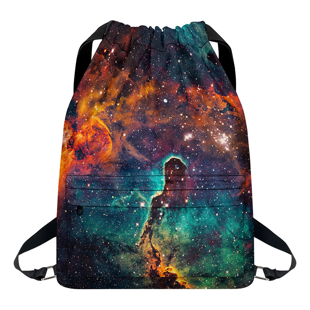Teal Orange Universe Galaxy Space Print Drawstring Backpack