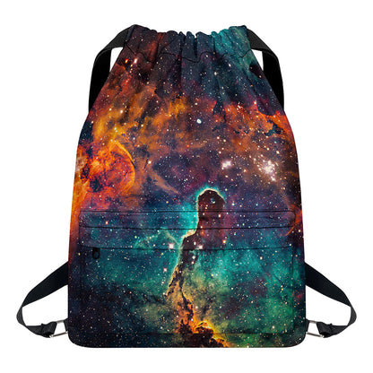 Teal Orange Universe Galaxy Space Print Drawstring Backpack