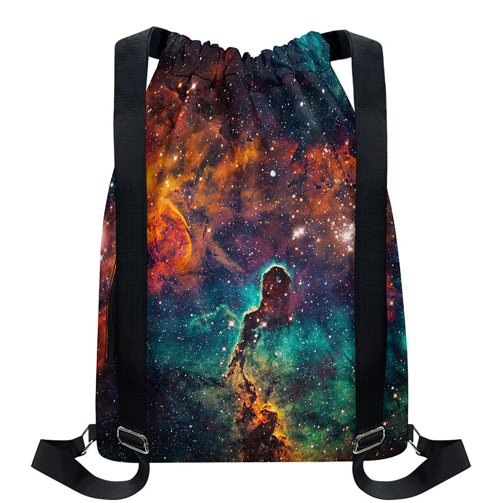 Teal Orange Universe Galaxy Space Print Drawstring Backpack