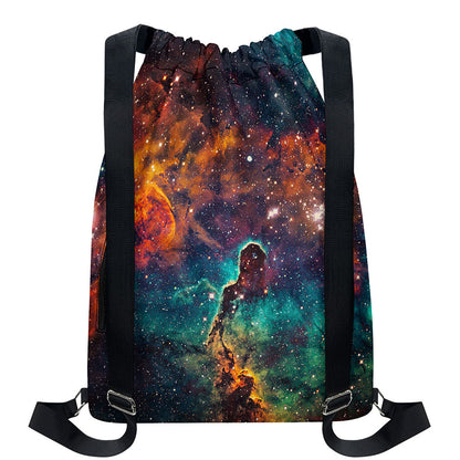 Teal Orange Universe Galaxy Space Print Drawstring Backpack