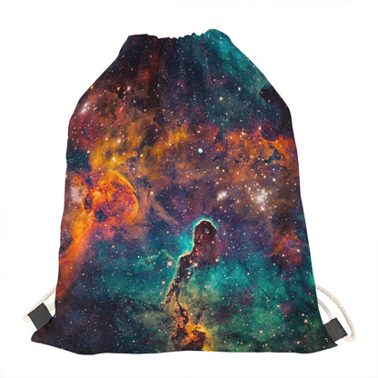 Teal Orange Universe Galaxy Space Print Drawstring Bag