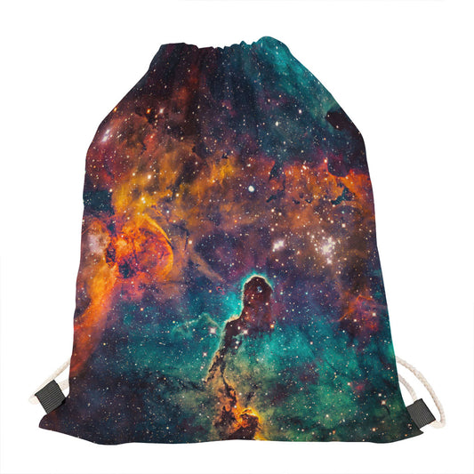 Teal Orange Universe Galaxy Space Print Drawstring Bag