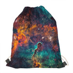 Teal Orange Universe Galaxy Space Print Drawstring Bag