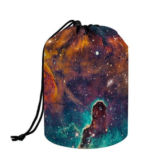 Teal Orange Universe Galaxy Space Print Drawstring Makeup Bag