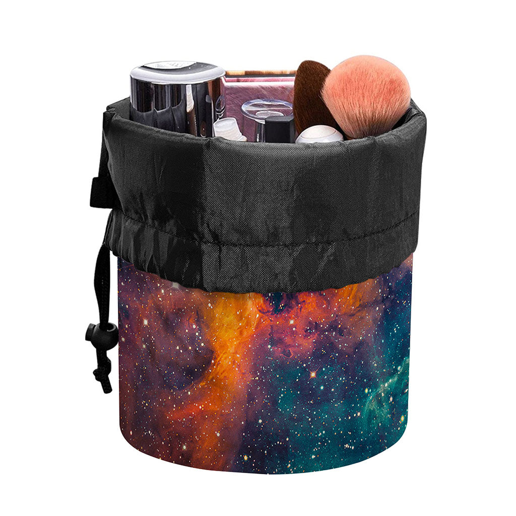 Teal Orange Universe Galaxy Space Print Drawstring Makeup Bag