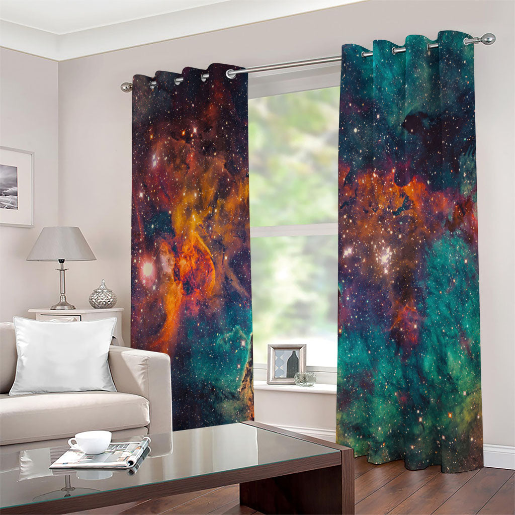 Teal Orange Universe Galaxy Space Print Extra Wide Grommet Curtains