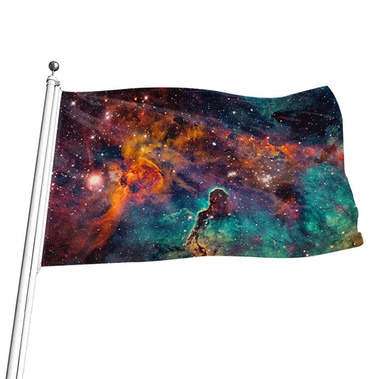 Teal Orange Universe Galaxy Space Print Flag