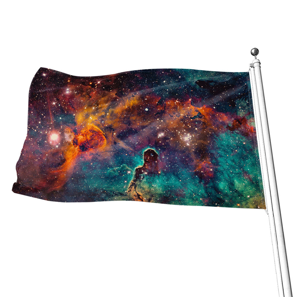 Teal Orange Universe Galaxy Space Print Flag