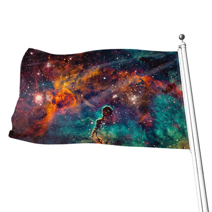 Teal Orange Universe Galaxy Space Print Flag