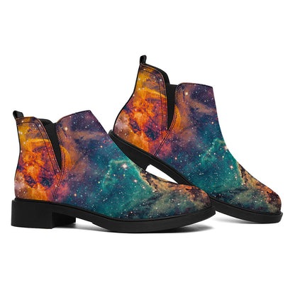 Teal Orange Universe Galaxy Space Print Flat Ankle Boots