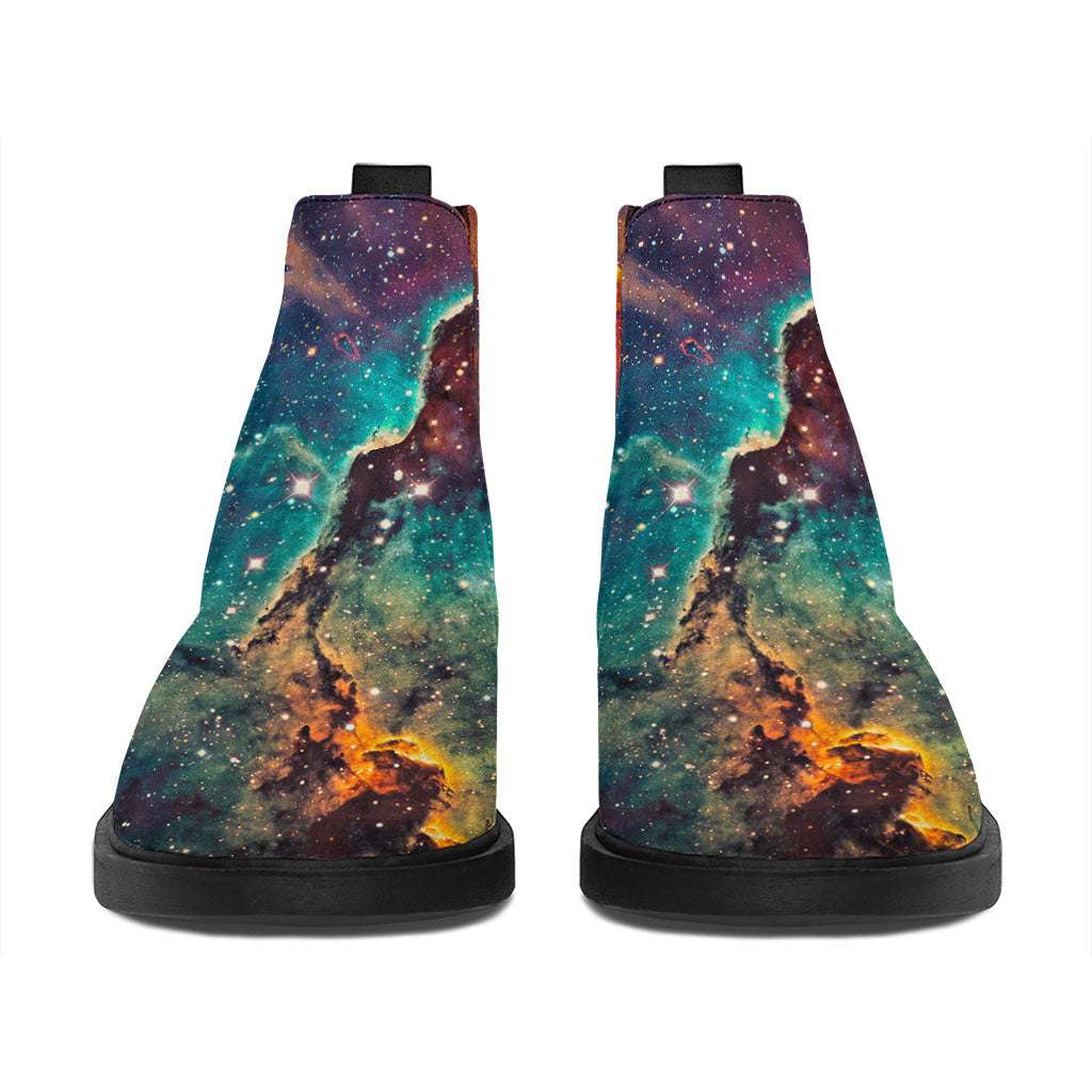 Teal Orange Universe Galaxy Space Print Flat Ankle Boots
