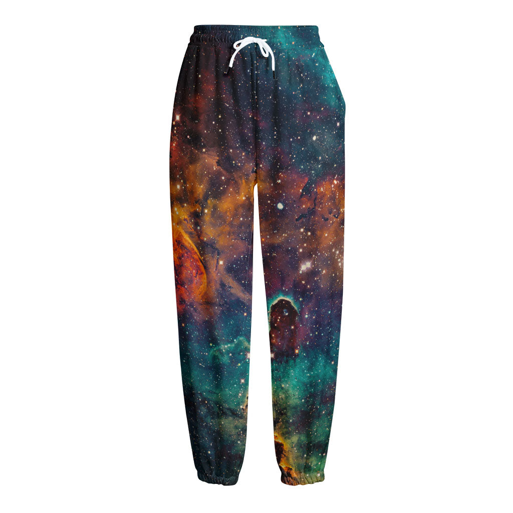 Teal Orange Universe Galaxy Space Print Fleece Lined Knit Pants