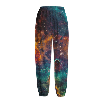 Teal Orange Universe Galaxy Space Print Fleece Lined Knit Pants