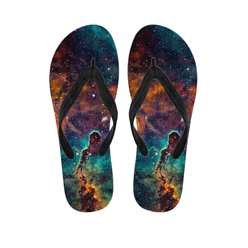 Teal Orange Universe Galaxy Space Print Flip Flops