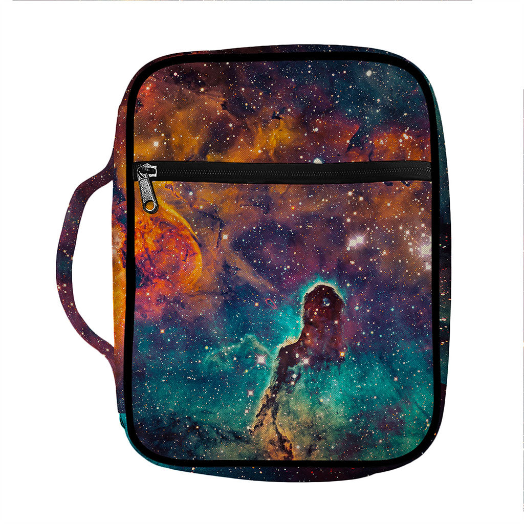 Teal Orange Universe Galaxy Space Print Front Pocket Bible Bag