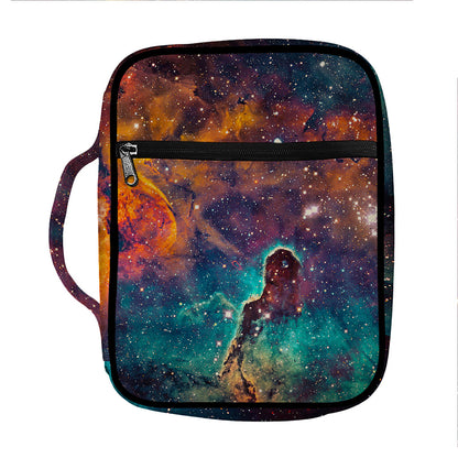 Teal Orange Universe Galaxy Space Print Front Pocket Bible Bag