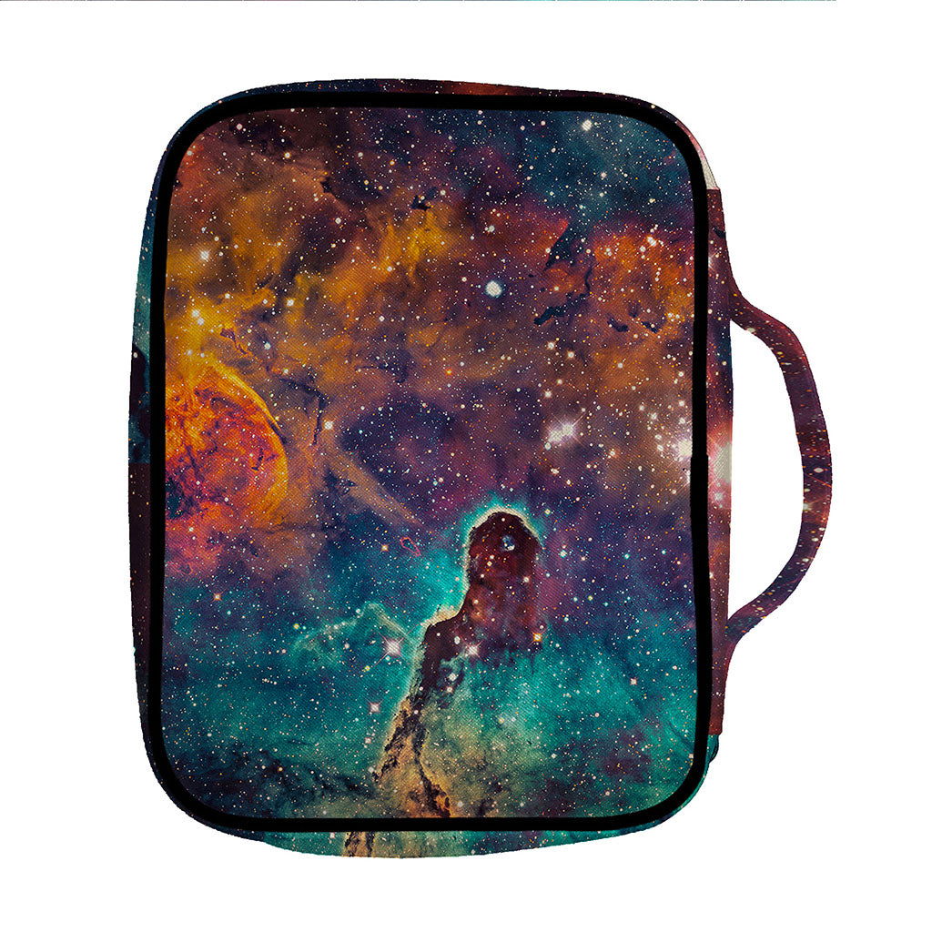 Teal Orange Universe Galaxy Space Print Front Pocket Bible Bag