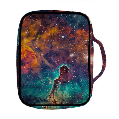 Teal Orange Universe Galaxy Space Print Front Pocket Bible Bag