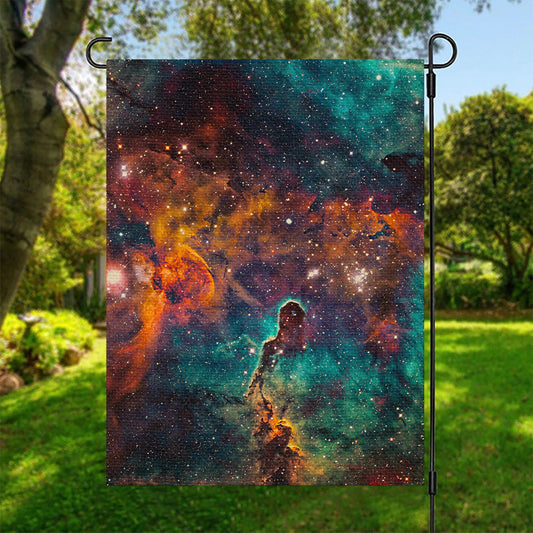 Teal Orange Universe Galaxy Space Print Garden Flag