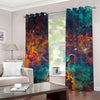 Teal Orange Universe Galaxy Space Print Grommet Curtains