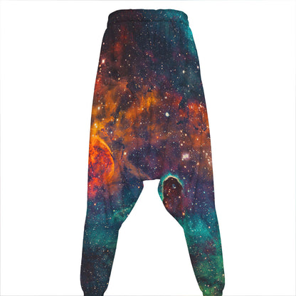 Teal Orange Universe Galaxy Space Print Hammer Pants