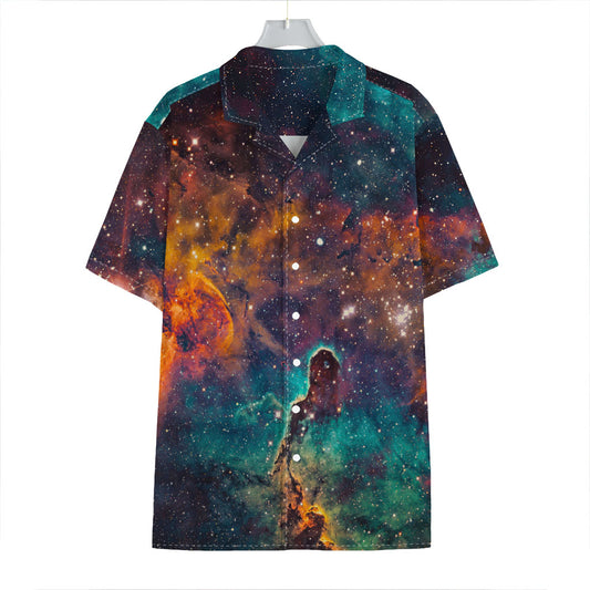 Teal Orange Universe Galaxy Space Print Hawaiian Shirt