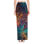 Teal Orange Universe Galaxy Space Print High Slit Maxi Skirt