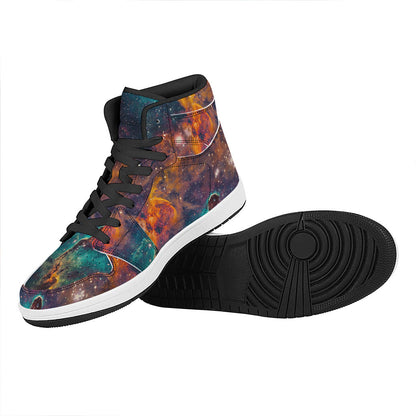 Teal Orange Universe Galaxy Space Print High Top Leather Sneakers