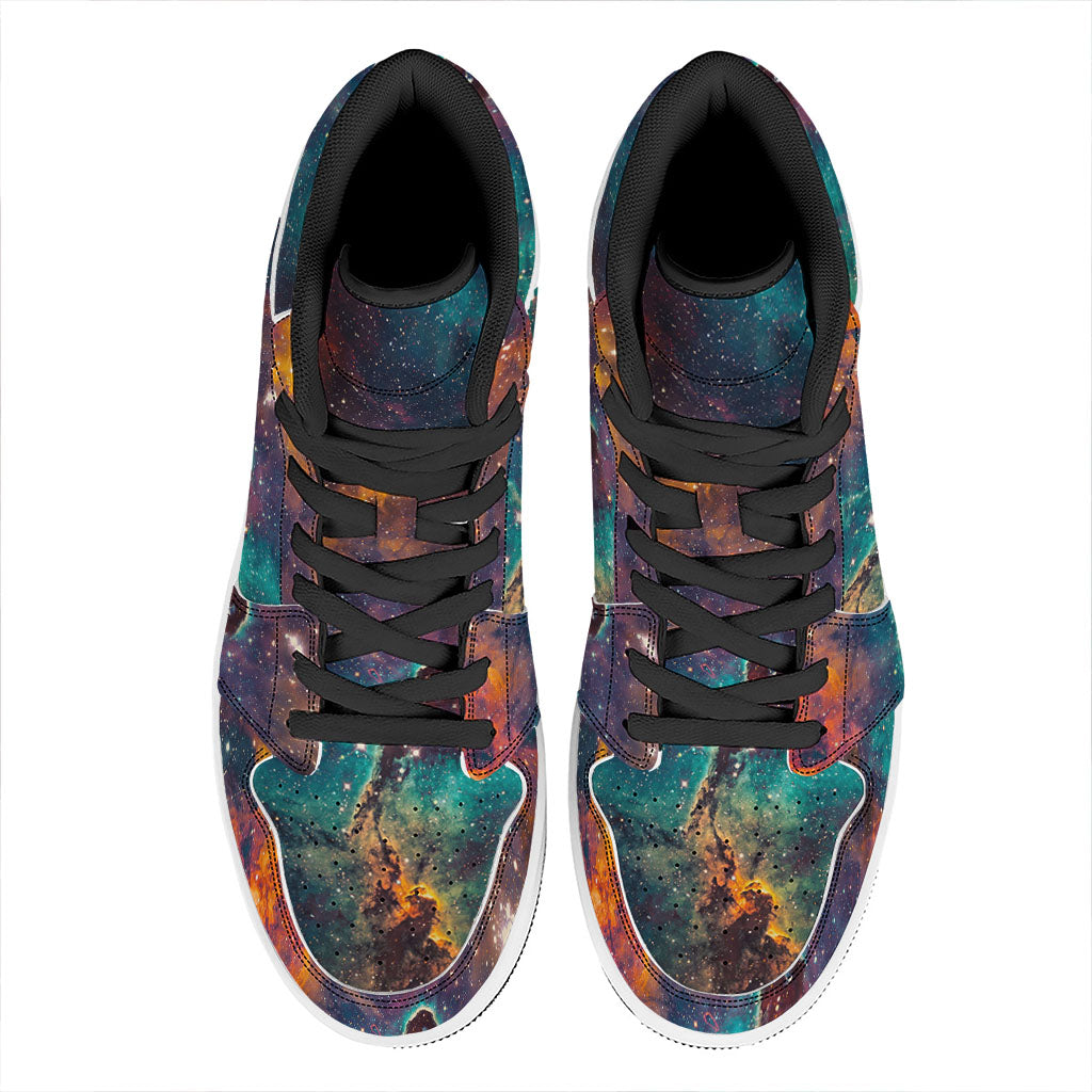 Teal Orange Universe Galaxy Space Print High Top Leather Sneakers