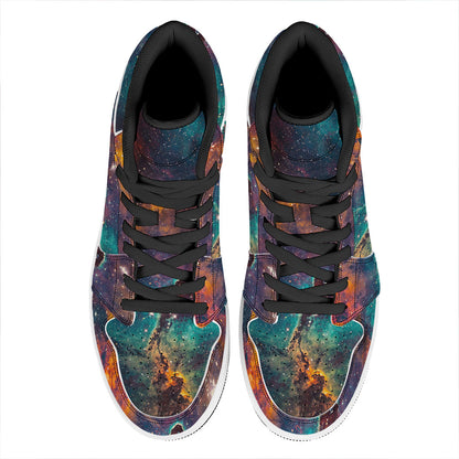 Teal Orange Universe Galaxy Space Print High Top Leather Sneakers