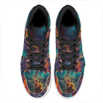 Teal Orange Universe Galaxy Space Print High Top Leather Sneakers