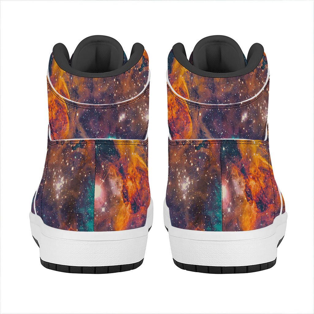 Teal Orange Universe Galaxy Space Print High Top Leather Sneakers