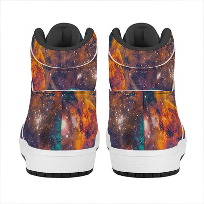 Teal Orange Universe Galaxy Space Print High Top Leather Sneakers