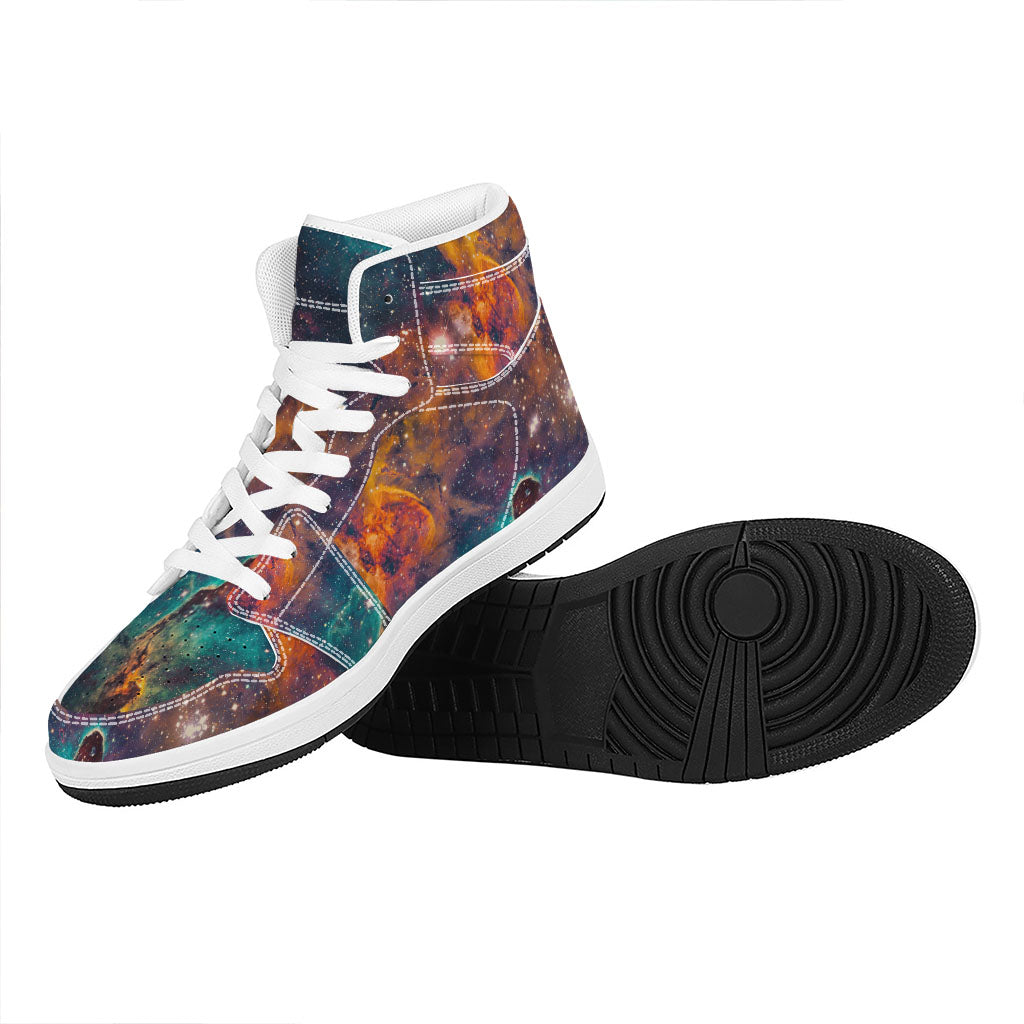 Teal Orange Universe Galaxy Space Print High Top Leather Sneakers