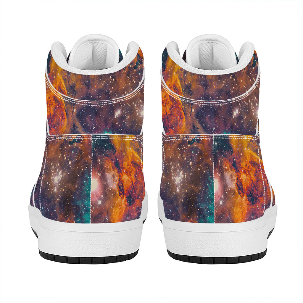 Teal Orange Universe Galaxy Space Print High Top Leather Sneakers