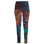 Teal Orange Universe Galaxy Space Print High-Waisted Pocket Leggings