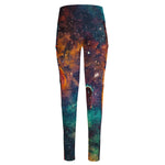 Teal Orange Universe Galaxy Space Print High-Waisted Pocket Leggings