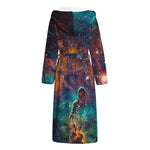 Teal Orange Universe Galaxy Space Print Hooded Bathrobe
